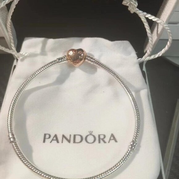 Silver Bracelet With PANDORA ROSE Heart Clasp - Picture 2 of 2